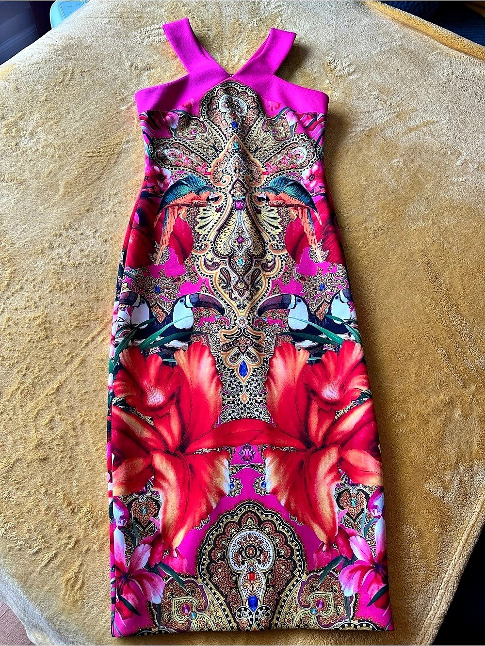 Ted Baker Bismii Tropical Toucan Midi Dress Mini Dress Pink & Red Size 2